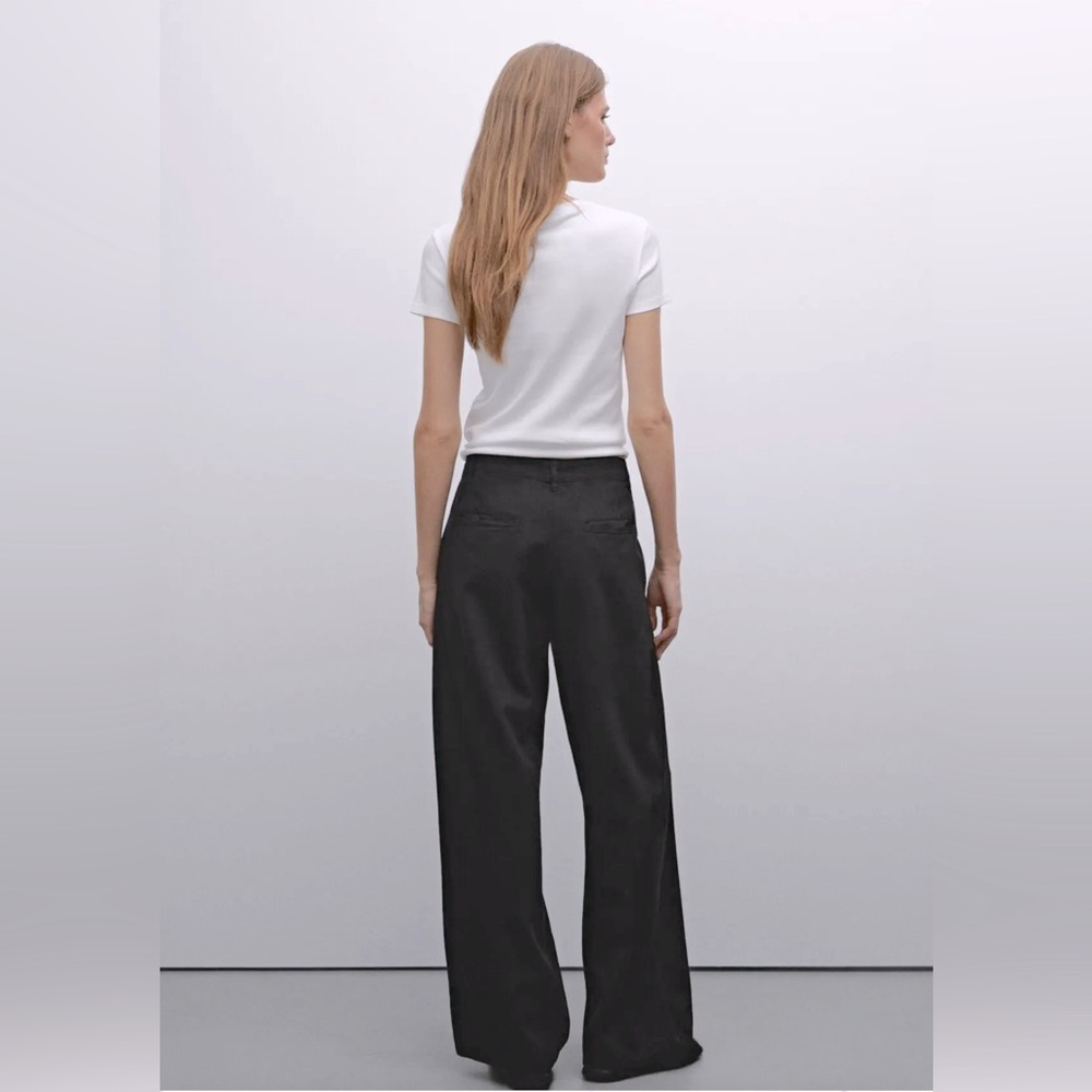 Massimo Dutti Women’s 4 Flowy Cotton Blend Black Trousers, Wide Leg. NWT - Picture 2 of 11